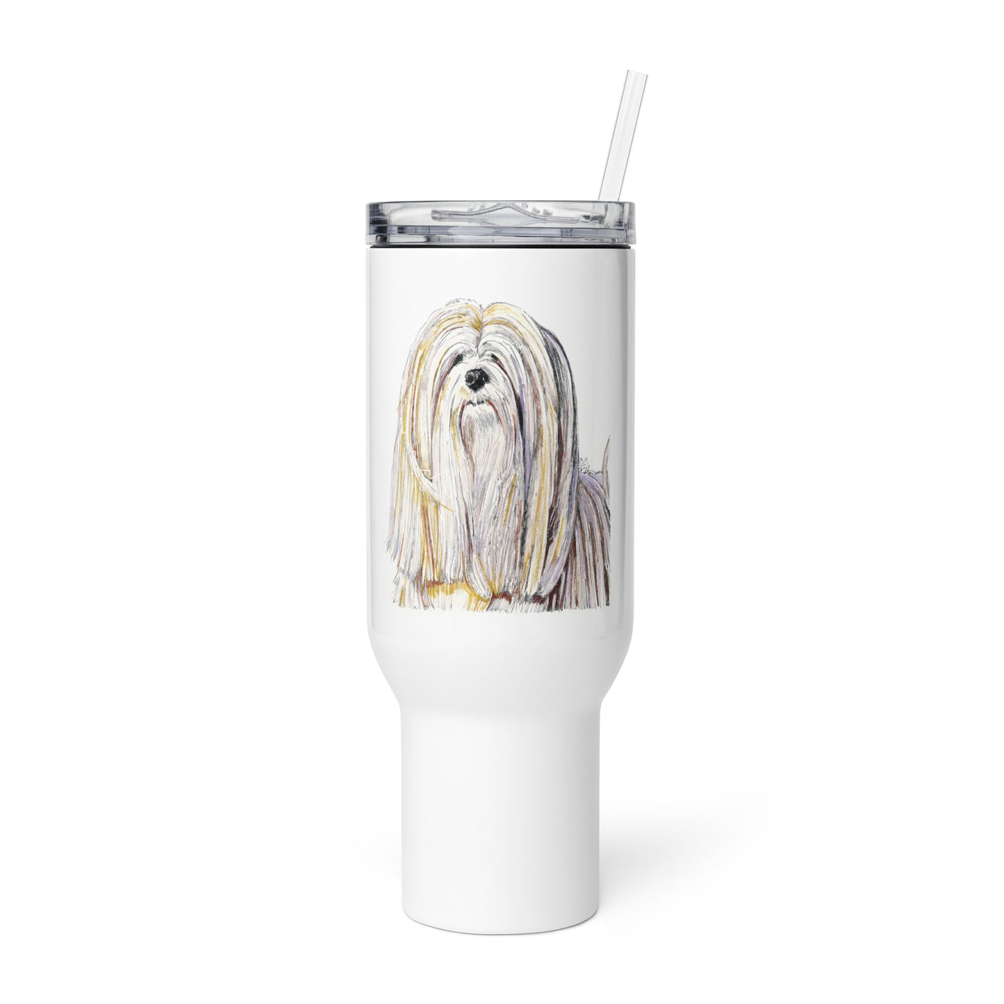Travel mug with a handle -- Custom Lhasa Apso